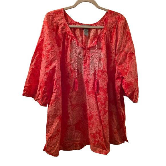 Cathrines Women's Red Paisley Top Boho Size 18-20W Summer Tropical Cotton Beachy - Picture 1 of 5